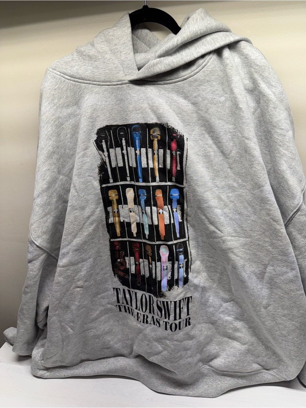 Taylor Swift Light Gray Crewneck Sweatshirt with Multicolor Microphone Graphic